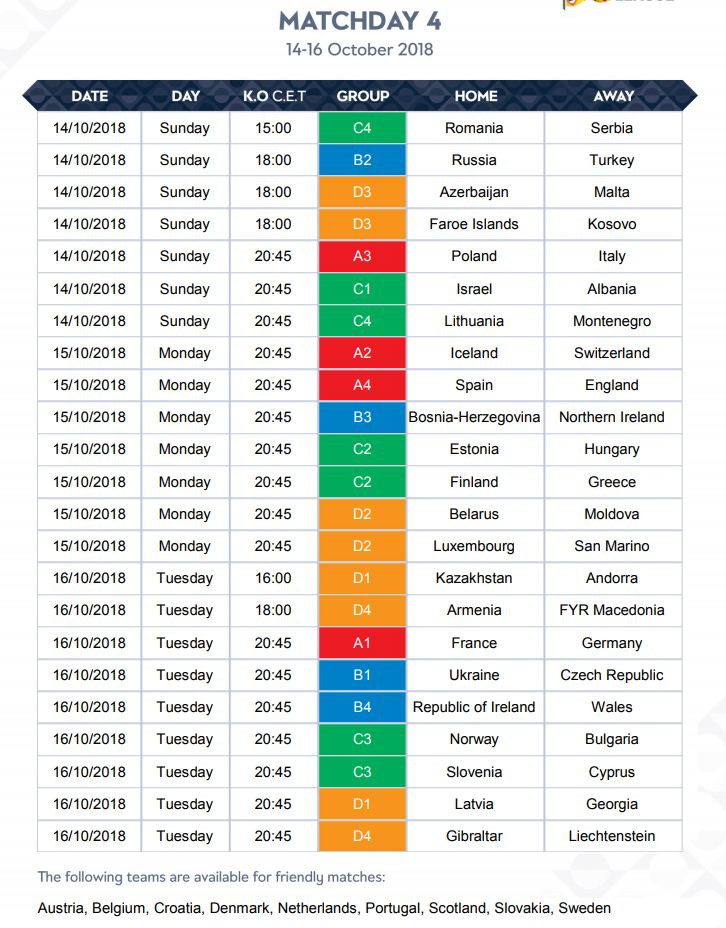 UEFA Millətlər Liqasının tam təqvimi