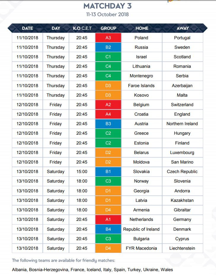 UEFA Millətlər Liqasının tam təqvimi
