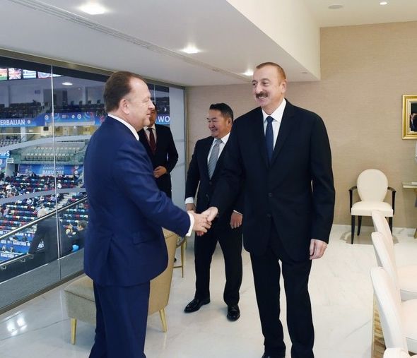 İlham Əliyev və Putin cüdo yarışlarını izləyib (FOTOLAR)