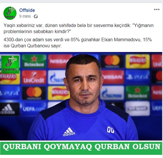 Günahkar Elxan Məmmədovdur - 85 faiz belə deyir