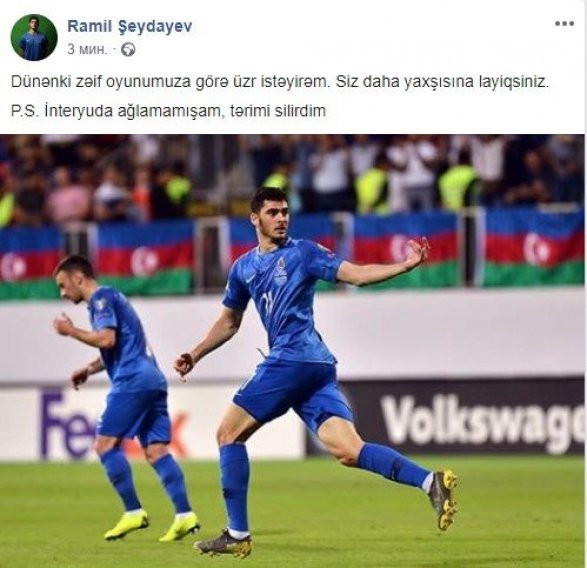 Ramil Şeydayev üzr istədi: "Ağlamırdım..."