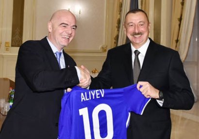 İlham Əliyev FIFA-nın prezidentini və baş katibini qəbul etdi - FOTOLAR