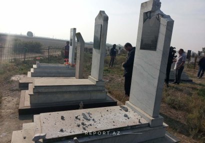 Ermənilər Ağcabədiyə raket atıb, qəbiristanlıq dağılıb - FOTOLAR