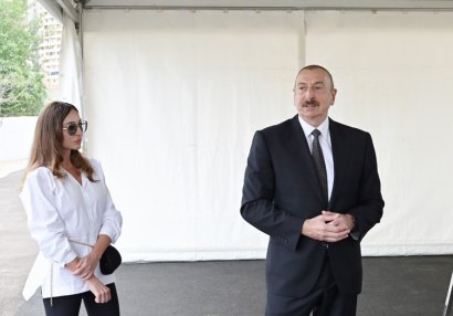 İlham Əliyev və Mehriban Əliyeva Neftçala Olimpiya İdman Kompleksinin açılışında iştirak ediblər