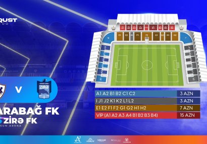 “Qarabağ” - “Zirə” matçının biletləri bu gün satışa çıxır
