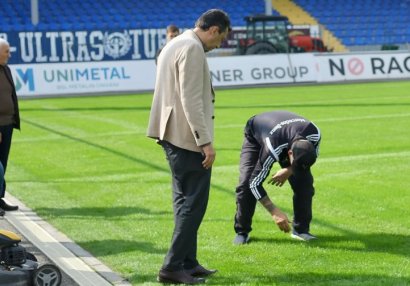 Ehtiram Quliyev "Turan Tovuz"un stadionundakı təmir-bərpa işləri ilə tanış oldu