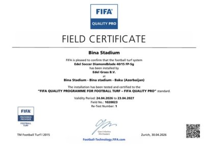 Binə stadionunun süni ot örtüyü FIFA sertifikatına layiq görüldü