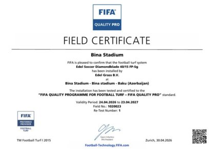 Binə stadionunun süni ot örtüyü FIFA sertifikatına layiq görüldü