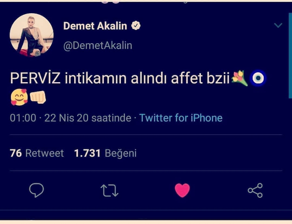 Demet Akalından Pərvizlə bağlı paylaşım: "İntiqamın alındı" - FOTO