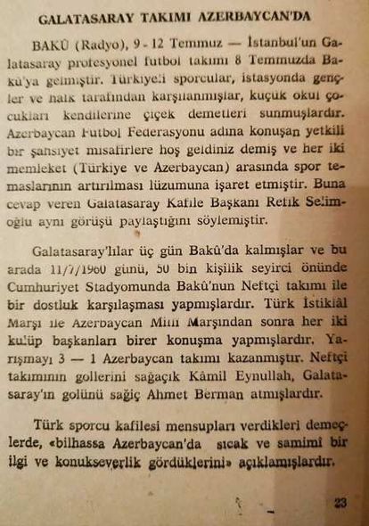 “Neftçi”nin “Qalatasaray”la tarixi oyunları: “Şövkət Ələkbərova türk futbolçulara mahnı oxumuşdu”