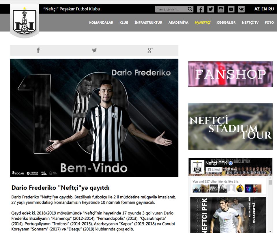 “Neftçi”nin transfer yalanı - Dario Frederiko düyünü
