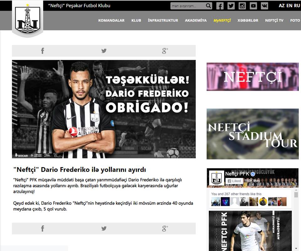 “Neftçi”nin transfer yalanı - Dario Frederiko düyünü