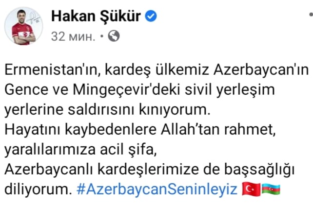 Hakan Şükürdən Azərbaycana dəstək - FOTO
