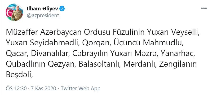 Prezident açıqladı: Bu kəndlər də azad edildi