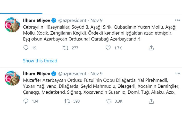 Daha 23 kənd işğaldan azad olundu - Prezident açıqladı