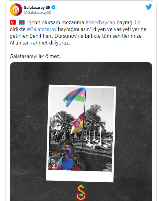 "Qalatasaray" şəhidimiz Fərid Dursunovla bağlı paylaşım etdi